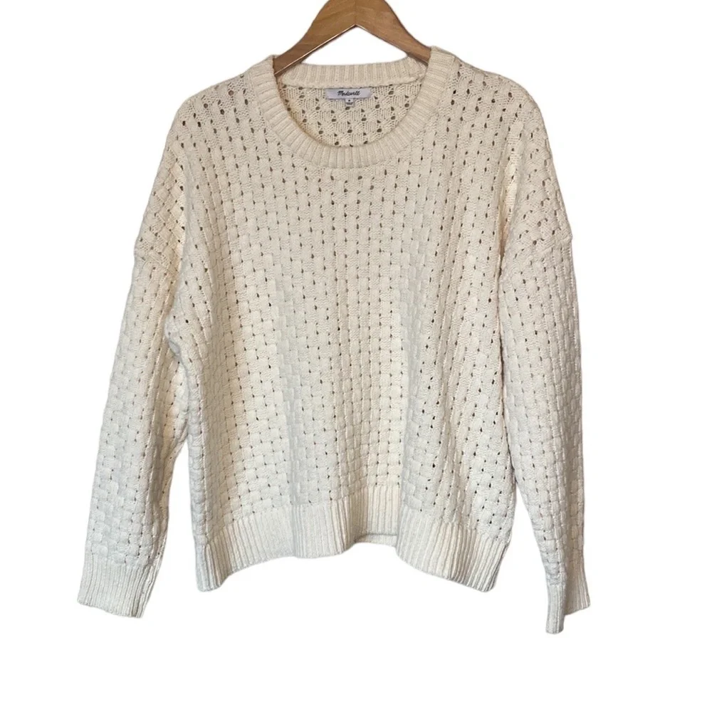 Madewell Basketweave-Stitch Cream Sweater M - Picture 2 of 10